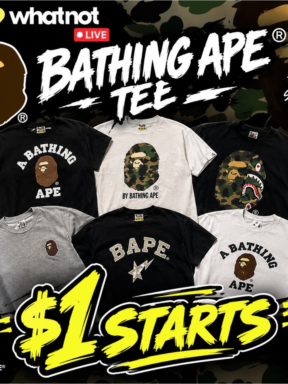 Bape Graphic Tee Pack — Black, White, Gray